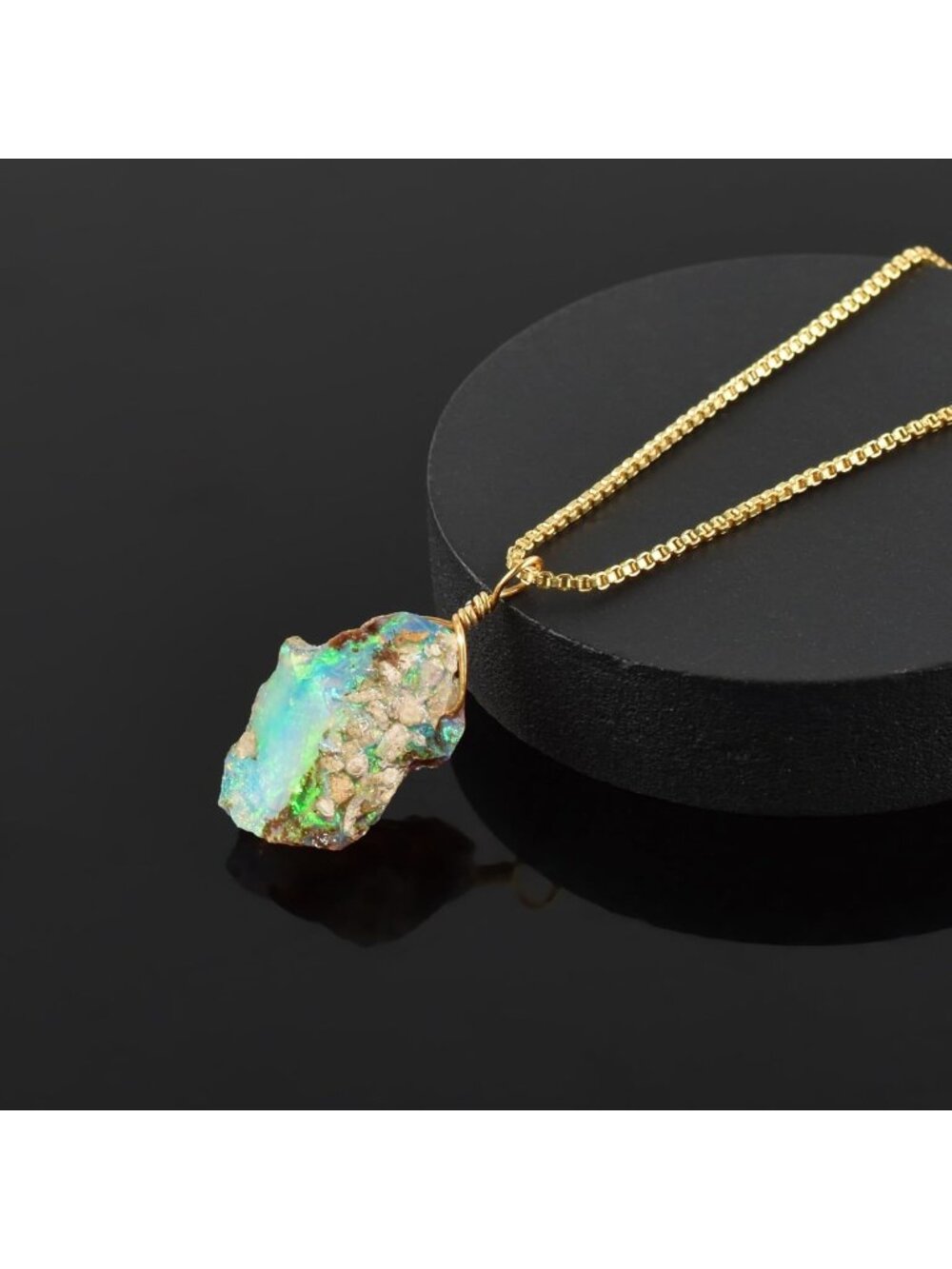 Dainty Raw Ethiopian Fire Opal Pendant Necklace, 14K Gold Plated, October - Picture 5 of 9
